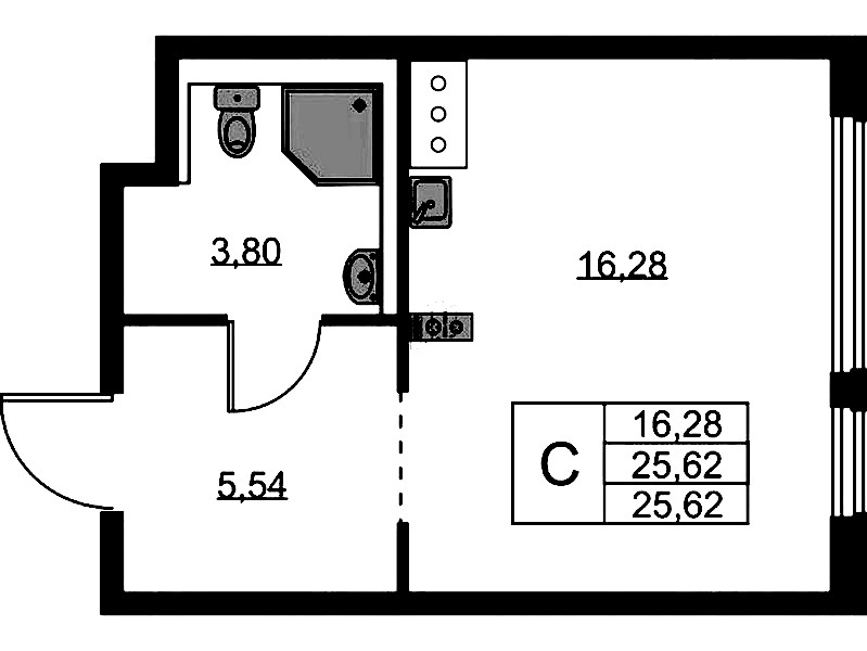 Квартира студия 25.62 м², 6/11 эт., ЖК «Новое Колпино»